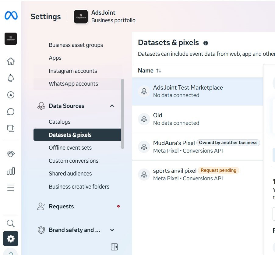 Meta Business Manager and pixel setup interface